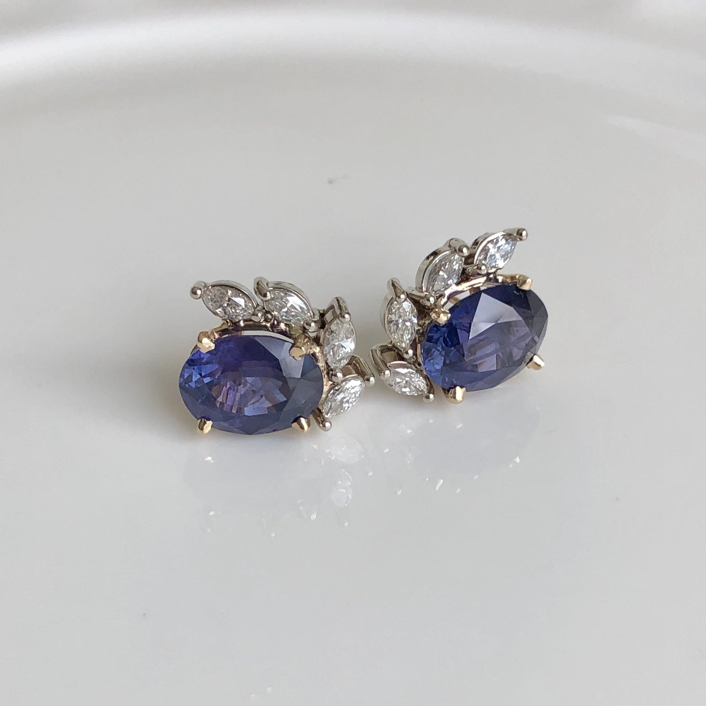 11.69 Carats Natural Untreated Color-Change Sapphire and Diamond Earrings