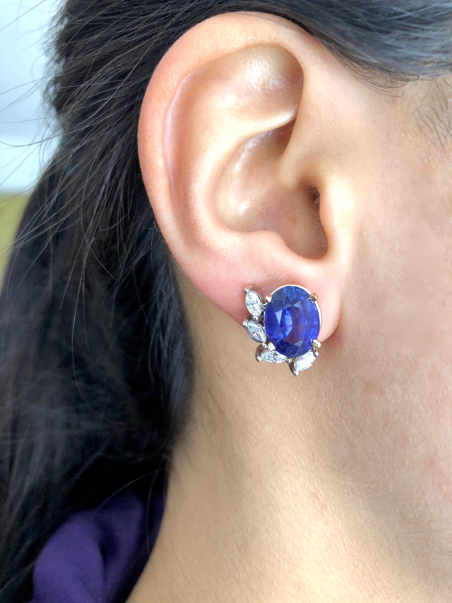 11.69 Carats Natural Untreated Color-Change Sapphire and Diamond Earrings